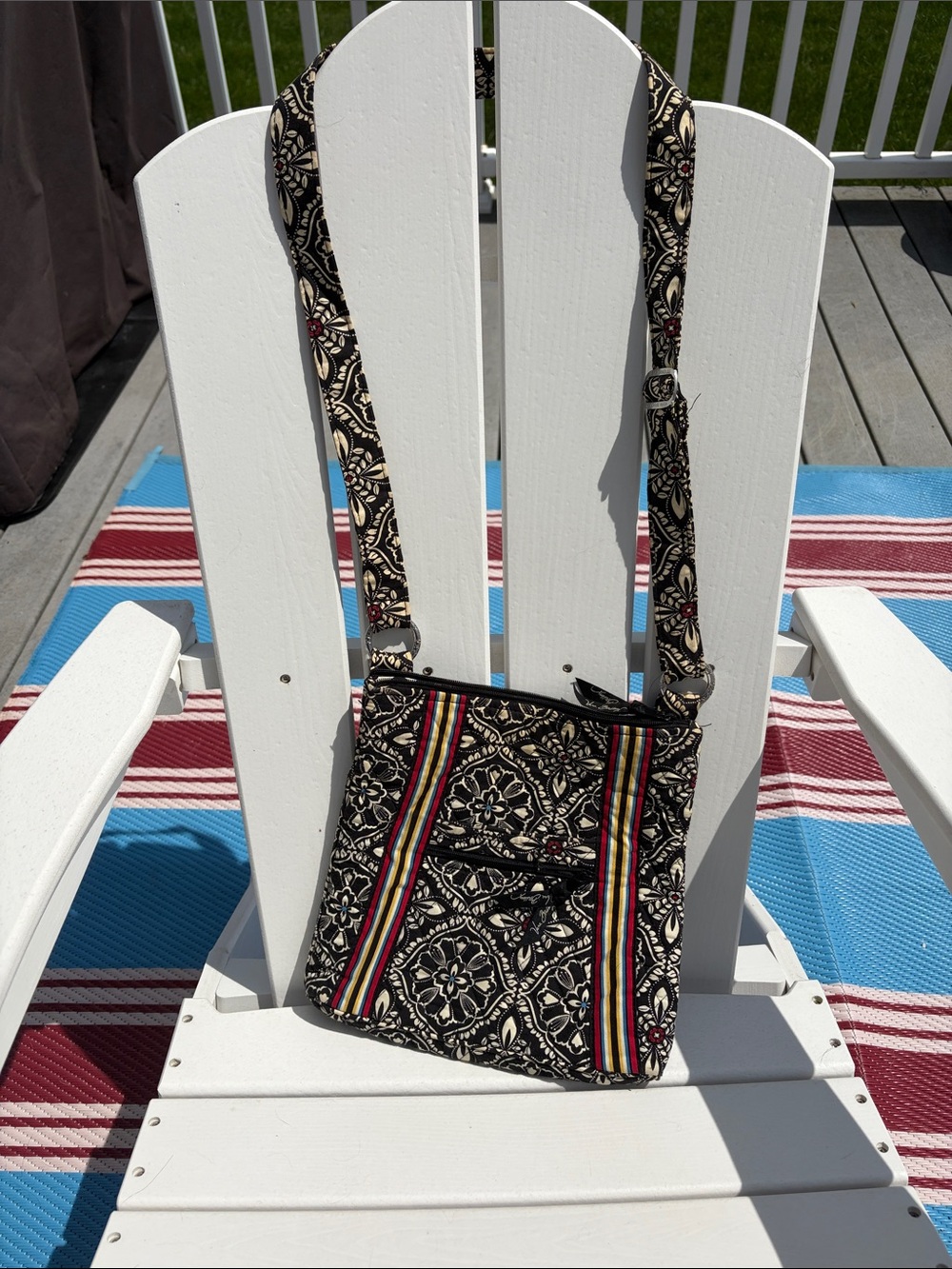 Vera Bradley Black Floral Crossbody with Multicolor Stripe Accents - Barcelona